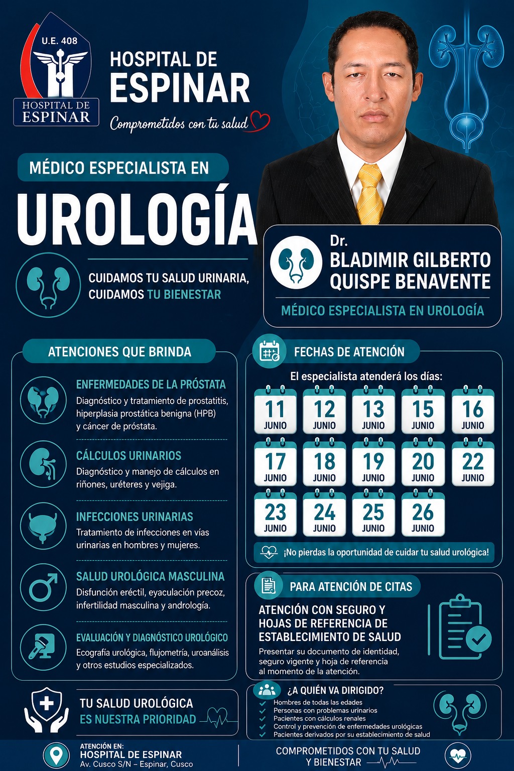 HOSPITAL DE ESPINAR BRINDARÁ ATENCIÓN ESPECIALIZADA EN UROLOGÍA