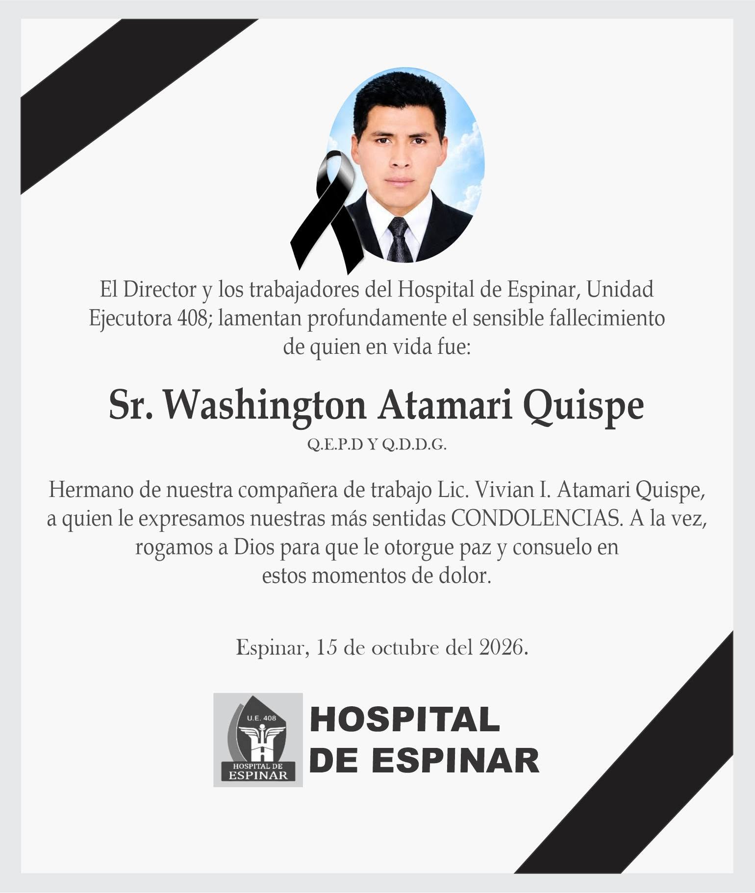 COMUNICADO INSTITUCIONAL - NOTA DE CONDOLENCIA 🕊️