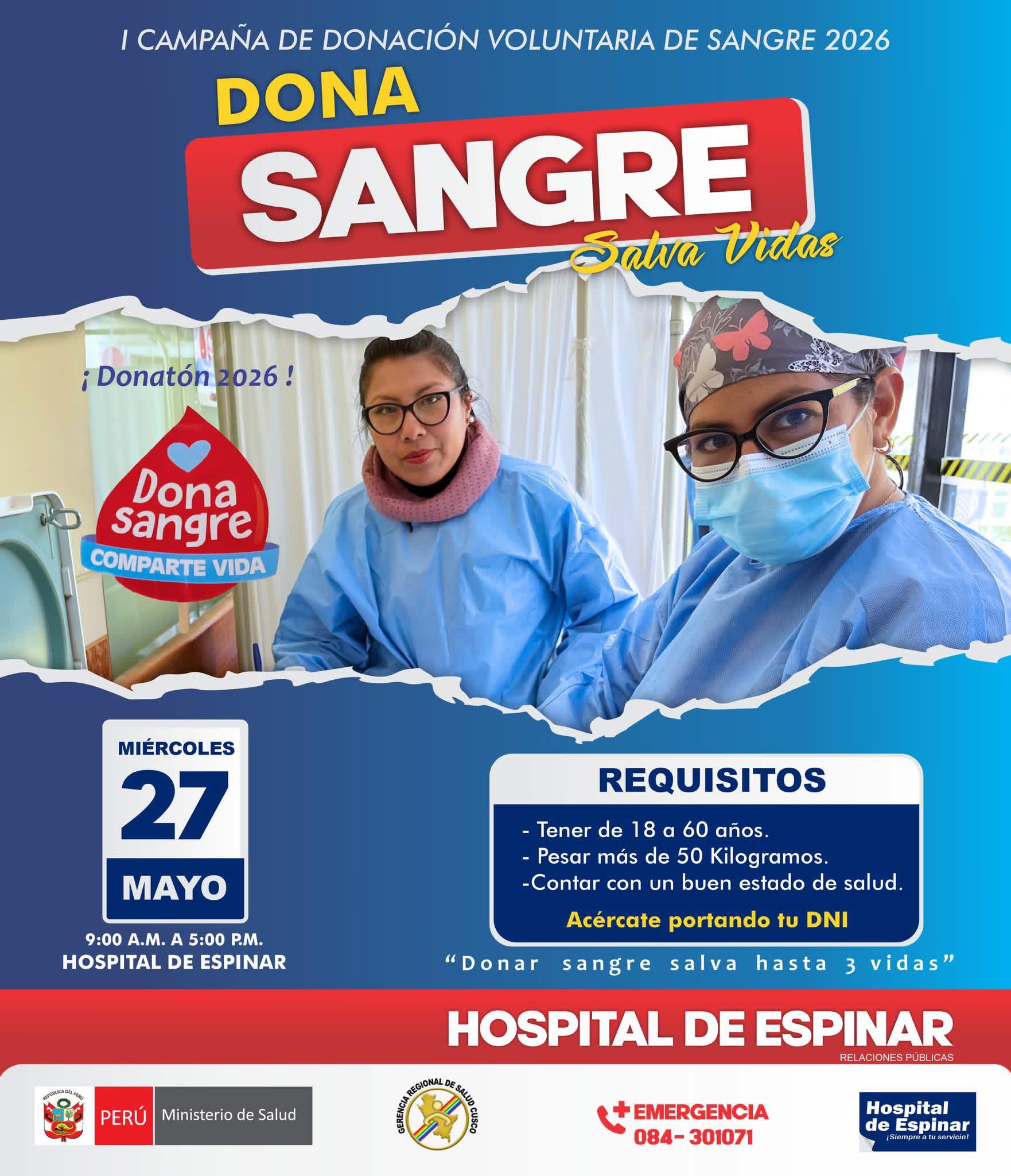 HOY MIÉRCOLES 27, I CAMPAÑA DE DONACIÓN VOLUNTARIA DE SANGRE